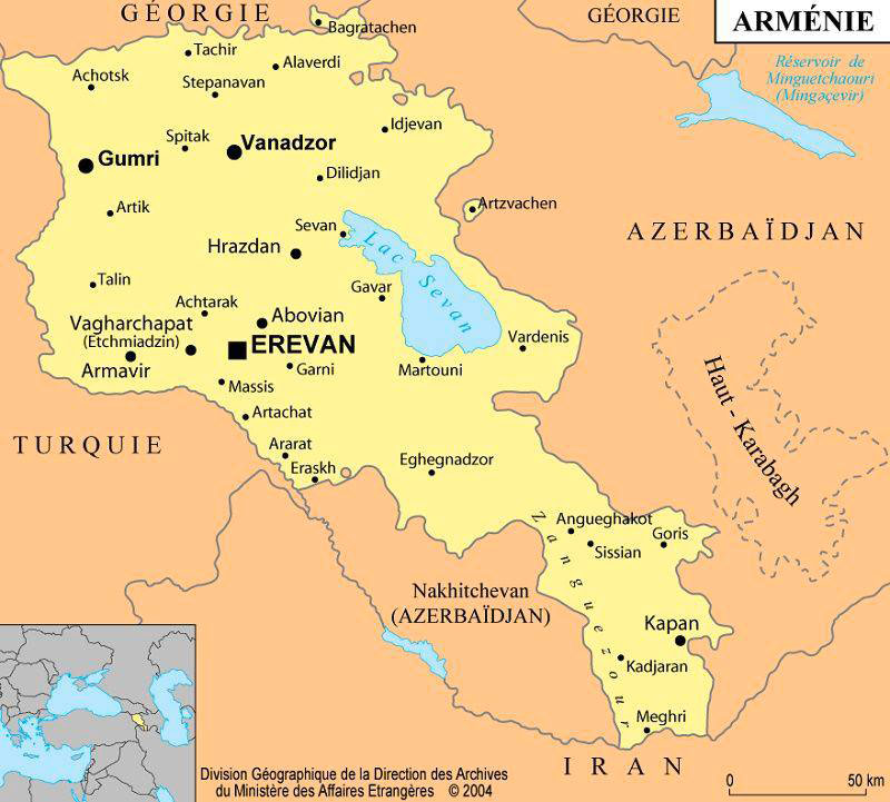 Carte des ville d'Arménie